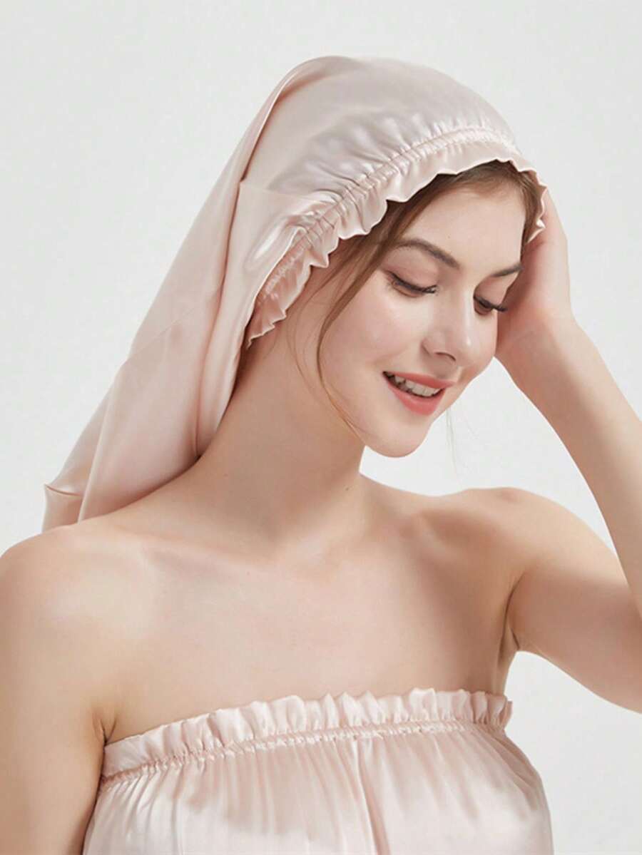 1pc Women's Minimalist Satin Sleep Cap, Soft Elastic Band, Ruffle Trim Long Tube Hair Bonnet For Home Hair Care - Multicolor - View 1