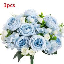 Bó hoa giả gồm 1 hoặc 3 bông hoa cẩm tú cầu và mẫu đơn màu xanh dương, làm bằng lụa, thích hợp để trang trí nhà cửa, làm bó hoa cưới, quà tặng ngày Valentine, sinh nhật, lễ tốt nghiệp và các dịp khác. - Màu xanh nhạt - Xem 8