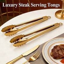 1pc Premium Stainless Steel Gold-Plated Food Tongs With Wavy Edge, Heavy Duty Kitchen Tongs For Salad, Barbecue, Buffet, Desserts - Heat Resistant, Non-Slip Handle, Dishwasher Utensil For Home And Restaurant Use - Stylish Gold Cooking Tool For Culinary And Entertaining - Gold - View 5