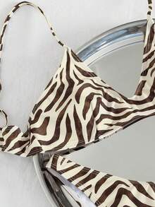 Bộ bikini 2 mảnh mùa hè mới dành cho nữ, họa tiết động vật, dây mảnh, cổ chữ V, cạp cao, khoét sâu, thích hợp cho kỳ nghỉ. - Cà phê nâu - Xem 3