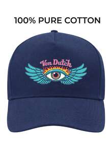 1pcs Von Dutch Eye Wings Flames Printed Baseball Cap, Classic Casual Retro Y2K Unisex Baseball Cap, Adjustable Size, Lightweight And Sun Protection, Suitable For Outdoor Sports, Daily Parties, And Vacations, - 藏蓝色 - 查看 3