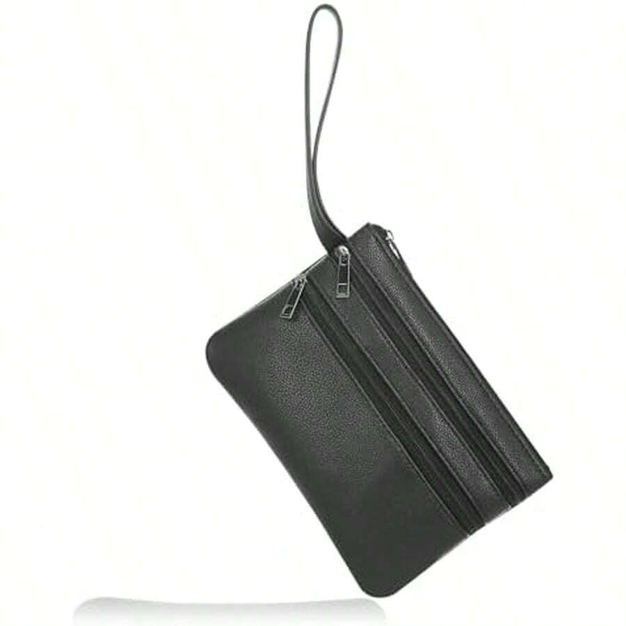 Original Design Wristlet Wallet - Small Clutch Bag With Wrist Strap - Black/Pu-lychee - View 1