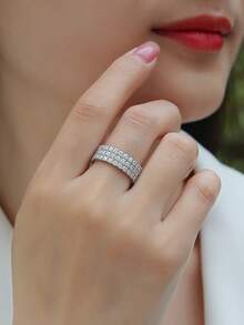 Nhẫn Moissanite bạc 925 cao cấp, không gây dị ứng, nhẫn đính hôn/cưới, thiết kế tối giản, dễ đeo hàng ngày, quà tặng cho ngày Valentine, sinh nhật, đám cưới, kèm hộp quà và giấy chứng nhận. - Bạc - Xem 4