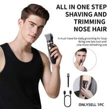 三合一可充电男士电动理发器套装 - 电动理发器 + 电动剃须刀 + 鼻毛修剪器，修容工具，理发套装，居家/车载/旅行皆可使用，送给父亲、丈夫、儿子、兄弟的礼物 - 查看 1