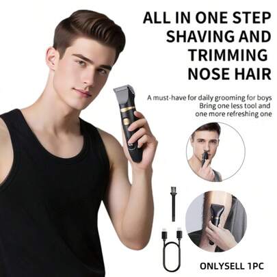 Conjunto Recarregável de Máquina de Cortar Cabelo Elétrica Masculina 3 em 1 - Máquina de Cortar Cabelo Elétrica + Barbeador Elétrico + Aparador de Pelos do Nariz, Ferramentas de Grooming, Kit de Corte de Cabelo, Uso Doméstico/Carro/Viagem, Presente para Pai, Marido, Filho, Irmão