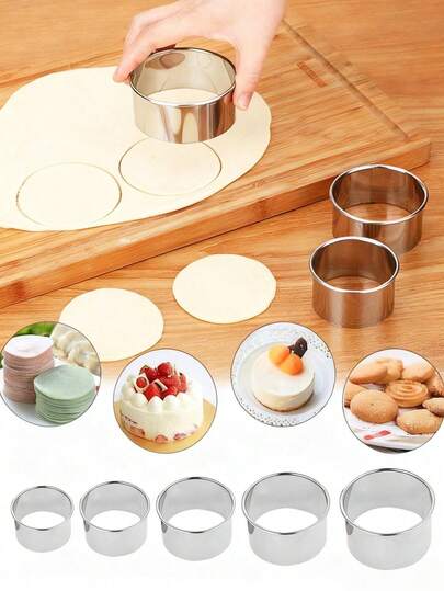 Bộ 3/5 khuôn làm bánh bao bằng thép không gỉ, khuôn cắt bánh quy tròn, khuôn cắt bột để làm bánh bao, bánh quy và bánh ngọt tại nhà.