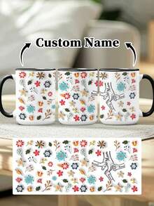 1pc 11oz/15oz Custom Mother's Day Name Mug, Personalized Coffee Cup With Printed Name. The Wrap-Around Pattern On The Mug Can Be Customized With Up To 8 Children Holding Their Mother's Hand. This Mother-Themed Mug With Floral Elements Is An Ideal Gift For Mom And A Unique, Thoughtful Present - 款式4 - 查看 76