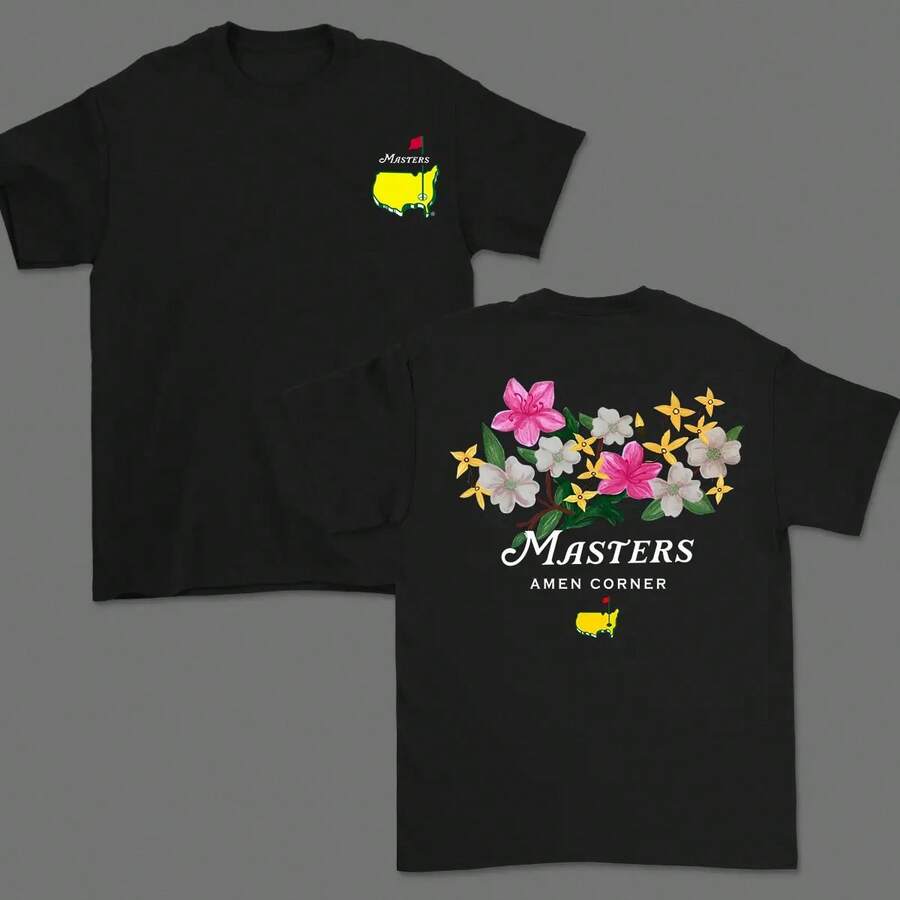 Masters Amen Corner Golf Shirt, Soft Vintage Cotton T-Shirt, Breathable Classic Collar, Casual Menswear,  Sportswear Giftsummer Outfits For Women - 黑色 - 查看 1