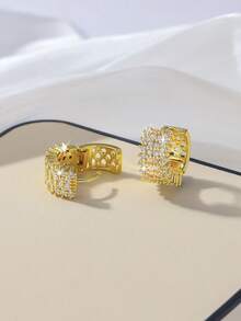 1 paire de boucles d'oreilles créoles pour femmes, design minimaliste à la mode avec pierres en zircone, style creux, de haute qualité et élégant, convient pour diverses occasions festives et quotidiennes - Multicolore - Voir 8