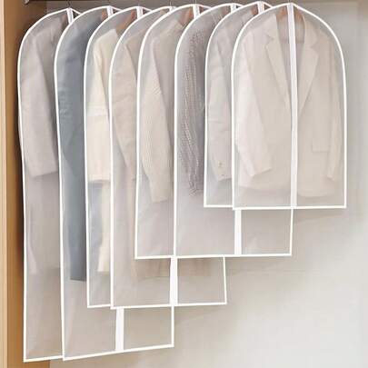 5pcs/Set Transparent Garment Dust Bags, Dust Covers, Wardrobe Organizer Bags, Clothes Storage Bags - Suit Covers, Garment Dust Proof Bags For Closet, Portable Travel Home Clothing Storage Bags, Washable, For Cabin Storage, Washable Garment Dust Bags, Father's Day Gift, For Shirts, Suits, Dresses, Premium Apparel Dust Covers, Transparent Zipper Garment Rack Covers