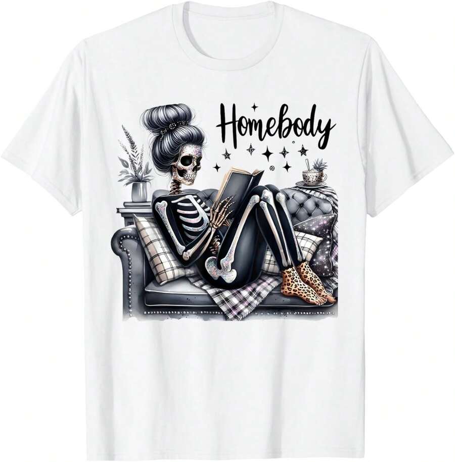 Funny Skeleton Homebody Anti Social Club Women T-Shirt - trắng - Xem 1