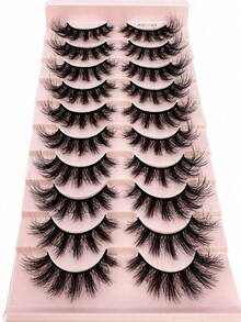 10 Pairs 3D Faux Mink Eyelashes, Natural & Dramatic Fluffy Long False Lashes Strip Lashes,Lashes,Eyelashes,Fake Lashes - Black - View 1