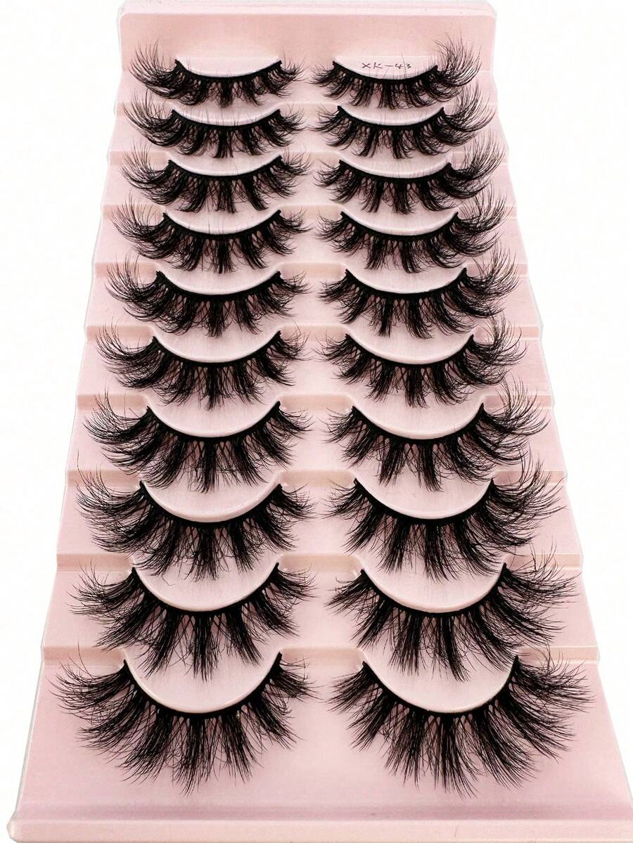 10 Pairs 3D Faux Mink Eyelashes, Natural & Dramatic Fluffy Long False Lashes Strip Lashes,Lashes,Eyelashes,Fake Lashes - Black - View 1