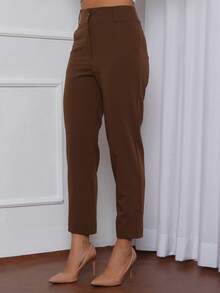 Women's Tailored Plain Trousers With Button - Maxma 6631 - 摩卡棕 - 查看 3