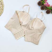 Women's Sexy Bra Pearl Embellished Boned Corset Bustier Sweetheart Neck Spaghetti Strap Crop Underwear Top For Party & Clubwear - Apricot - View 5
