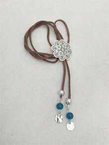 1pc Elegant Vintage Rope Layered Disc Pendant Necklace, Casual Daily/Holiday Party/Travel Jewelry Gift - 黑色 - 查看 9