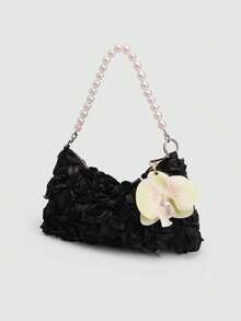 Dedoo Borsa con perle e motivo floreale, portafoglio elegante da donna, outfit per feste di gala, borse per balli di fine anno, articoli da matrimonio, regali per donne - nero - Visualizzare 8