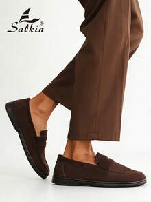 Salkin 设计师款男士休闲乐福鞋，纯色仿麂皮绒面革，柔软舒适，防滑耐磨，适合休闲、商务、派对、婚礼等多种场合，春夏秋季均可穿着，尺码齐全。注意：尺码偏小，建议选购大一码。 - 咖啡棕 - 查看 7