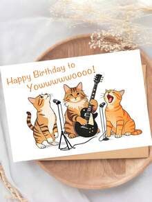 1张会唱歌的猫咪生日贺卡，附带信封 - 送给宠物和音乐爱好者！生日礼物和房间装饰，贺卡上写着“喵喵生日快乐！” - 多色 - 查看 2