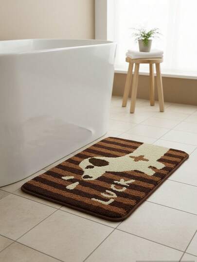 1 Thảm trải sàn phòng tắm hình chó xúc xích may mắn, chất liệu giả cashmere Ý, kiểu dáng retro, sọc nâu, mềm mại, thấm hút tốt, thích hợp cho cửa nhà vệ sinh, cửa ra vào, thảm nhanh khô cho phòng ngủ, thảm cửa ra vào dễ thương thuộc dòng sản phẩm Healing Series.