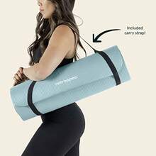 Retrospec Solana - Esterilla de yoga 254 cm y 1 27 cm de grosor con correa de nailon para hombres y mujeres antideslizante para yoga - Niebla azul - Ver 7