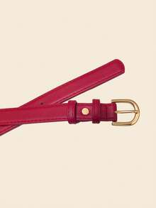 1pc Gold Buckle Women's Classic Versatile Belt, Stylish And Energetic Accessory For Dresses And Jeans - Burgundy - View 5