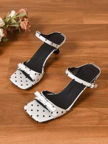 Giày sandal mũi vuông chấm bi màu đỏ tía, gót thấp, cao gót cho nữ, nhiều màu sắc để lựa chọn, giày mùa hè. - trắng - Xem 3