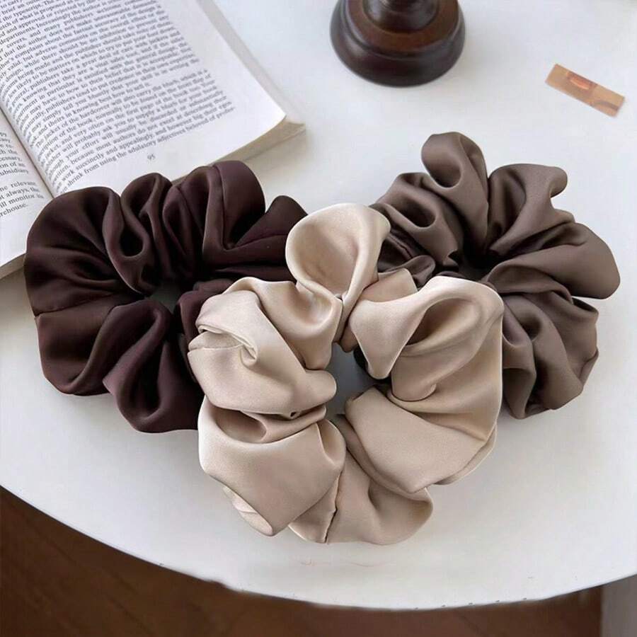 3pcs/Set Women's French Retro Satin Scrunchie High And Low Ponytail Hair Tie Non-Damaging Hair Bun Hair Rope Suitable For Daily Commute Outdoor Leisure Use Holiday Accessories Hair Elastics Hair Rubber Bands Elastic Hair Tie - Multicolor - View 1