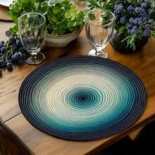 Gradient Blue Geometric Textured Round Placemats, Modern Minimalist With Oceanic Healing Vibe, Available In 1pc, 2pcs, 4pcs, 6pcs, 8pcs And 300pcs Packaging, Size: 14.17*14.17 Inches (36*36cm), Made Of 100% Polyester Fabric, Machine Washable, Hand Washable Or Dry Cleanable - Multicolor - View 6