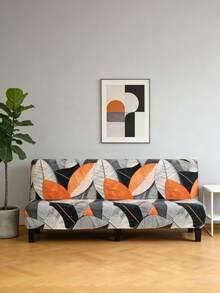1件装无扶手创意树叶纹理沙发床罩，带弹力全包式聚酯纤维沙发套，针织牛奶丝面料，四季皆宜 - 橘色 - 查看 7