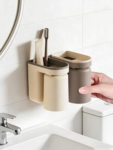No Drill Wall Mounted Toothbrush Holder & Tumbler Set, Bathroom Organizer - Multicolor - View 5