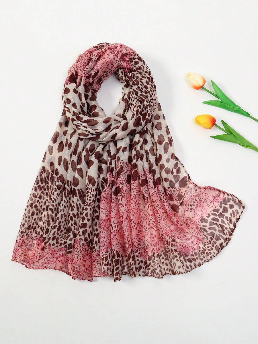 1pc Leopard Print Vintage Pattern Scarf/Shawl - Multicolor - View 1