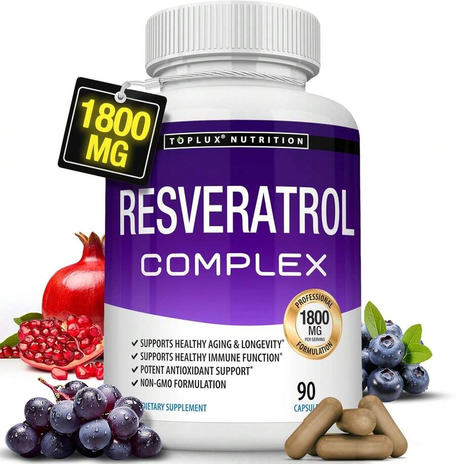 Resveratrol Supplement 1800mg High Potency – Trans Resveratrol Antioxidant Capsules With Green Tea & Polyphenols | Daily Wellness Support For Women & Men, 90 Capsules - 1 瓶 - 查看 1