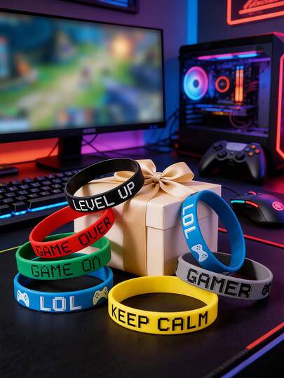 6 chiếc vòng đeo tay silicon chủ đề trò chơi điện tử, quà tặng tiệc game, 6 kiểu vòng đeo tay cao su chủ đề game cho tiệc sinh nhật game thủ.
