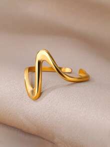 RAYQUEEN 1枚不锈钢极简扭曲可调节开口戒指，适合日常佩戴 - 開口戒指 - 查看 3