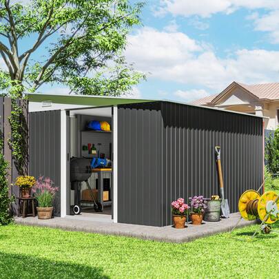 Outsunny 11' X 9' Steel Garden Storage Shed, Outdoor Metal Tool House With Double Sliding Doors & 2 Air Vents, Dark Grey