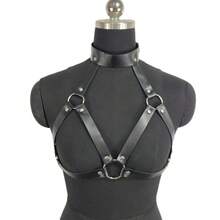 1 pieza Lencería de bondage para mujer, juguetes para parejas, cinturón sexy para la cintura, arnés de pecho y cintura de cuero sintético negro, adecuado para vacaciones, fiestas y uso diario - Negro - Ver 8