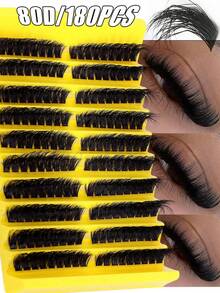 180 chiếc mi giả dạng chùm D-Curl 8-16mm, mi giả 3D dày và mềm mại, dụng cụ trang điểm lông chồn nhân tạo, phụ kiện làm đẹp có thể tái sử dụng. - D - Xem 3