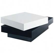 Rotating Coffee Table With Black And White Stitching, Modern, Simple Coffee Table With High-Gloss Surface, Double-Layered Center Table Made Of Chipboard, Suitable For The Living Room Of An Apartment. - White - View 10