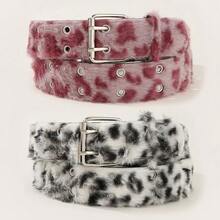 1 Piece Of Fashionable Faux Leopard Print Plush Pin Buckle Women's Belt, Punk Style Women's Belt, Retro Millennium Hottie Style Y2k Women's Belt, Comfortable And Cute Women's Belt, Versatile Pants, Dress And Skirt Belt, Suitable For Daily Commuting, Casual Wear, Partying, And As A Gift. - Hồng - Xem 2