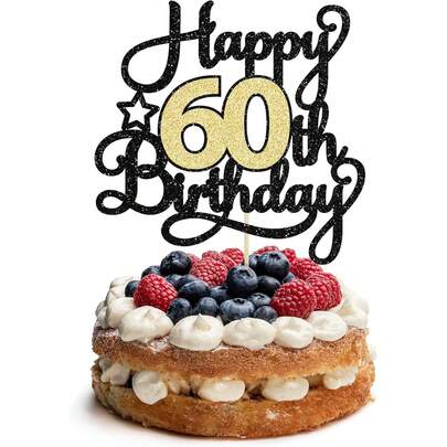 1pc Black & Gold Glitter Happy Birthday Milestone Cake Topper - 18th 21st 30th 40th 50th 60th 70th 80th 90th Anniversary Cake Decor, Elegant Sparkle Party Supplies