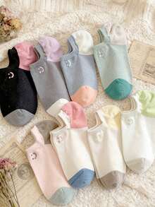 1 Pair New Arrival Women Summer Thin Boat Socks, Non-Slip Invisible Short Socks With Smiling Face Contrast Color, Cute - Multicolor - View 3
