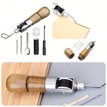 Mixed Color Handheld DIY Leather Sewing Machine With Wax Thread & Canvas Cone, Ideal For Sewing Enthusiasts & Craft Lovers - Wood - View 1