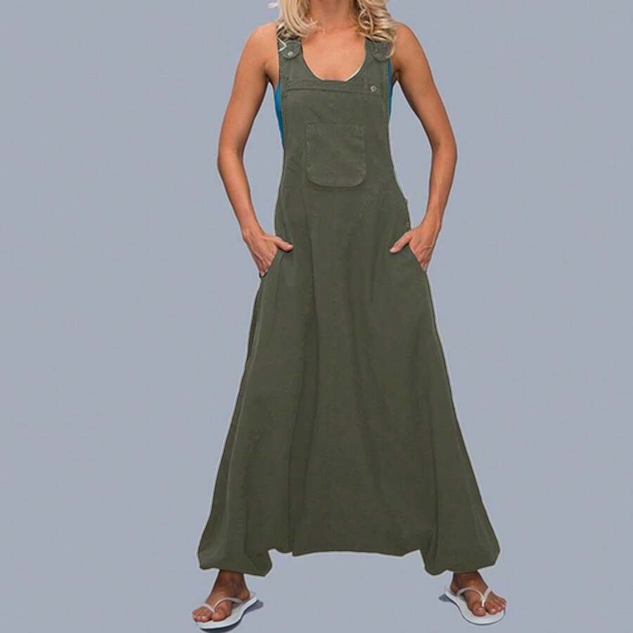 KK1904 Mono de Pierna Ancha Estilo Harem Irregular en Grandes Cantidades - Verde militar - Ver 1