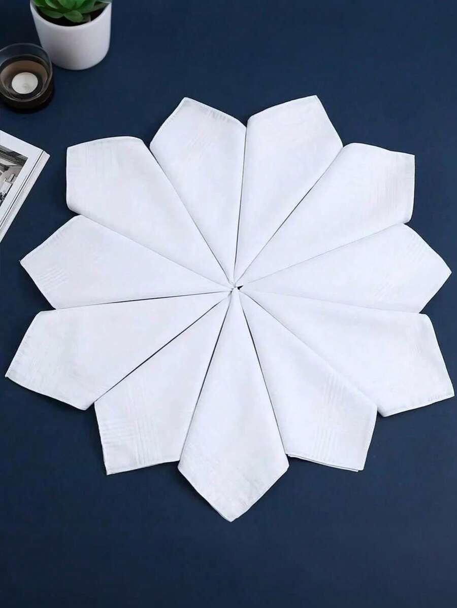12 Packs Of Solid Color Classic Thin Absorbent Handkerchiefs, Soft And Comfortable For All Seasons, Suitable For Elderly Women To Wipe Sweat, Small Square Handkerchiefs, Suitable For Daily Use And Gifts - White - View 1