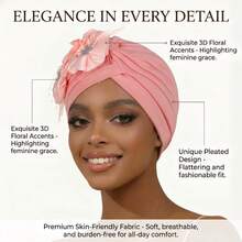 Awegeo Sombrero turbante de mujer con decoración de flor de satén, envoltura suave y elástica para la cabeza para uso diario, verano, playa - pañuelo para la cabeza - Ver 7