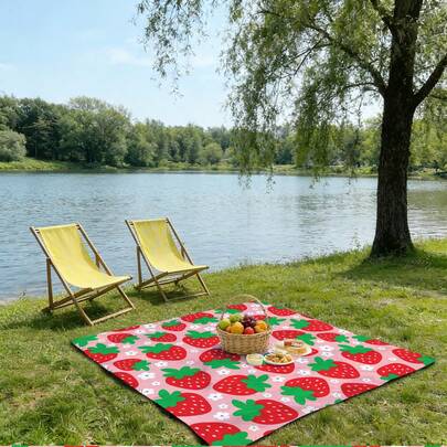 שמיכת חוף בצבע תות 1 יחידות, שמיכת קמפינג נוחה נגד חול, קלת משקל וניידת, מזרן פיקניק גדול במיוחד לחוץ, קמפינג, טיולים, פריטי חוף חיוניים