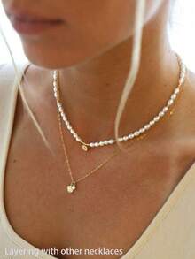 1pc 14k Gold Plated & Silver Fashion Minimalist Women's Beach Necklace With Shell & Pearl, Suitable For Women/Girls Daily Wear And Gift - 金色 - 查看 9