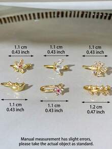 CHOSHILAR 6件套波西米亚风镀铜可调节鼻环，镶嵌彩色立方氧化锆星月花叶组合鼻夹，男女通用，适合沙漠音乐节假日佩戴，无需穿孔 - 金9 - 查看 4