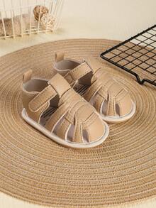 1 Pair Boys Solid Color Hollow Out PU Hook & Loop Design Flat Breathable Cool Versatile Fashionable Cute Sandals Suitable For Summer - Apricot - View 12